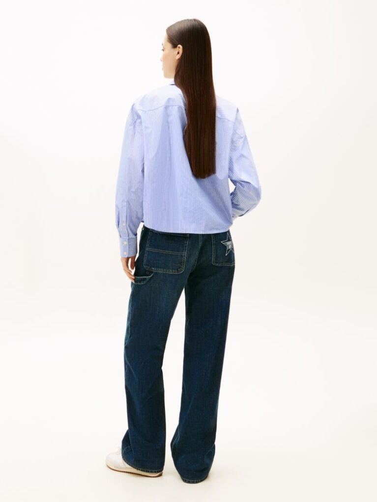 Μπλε Oversized Πουκάμισο Με Cropped Μήκος  Γυναίκες