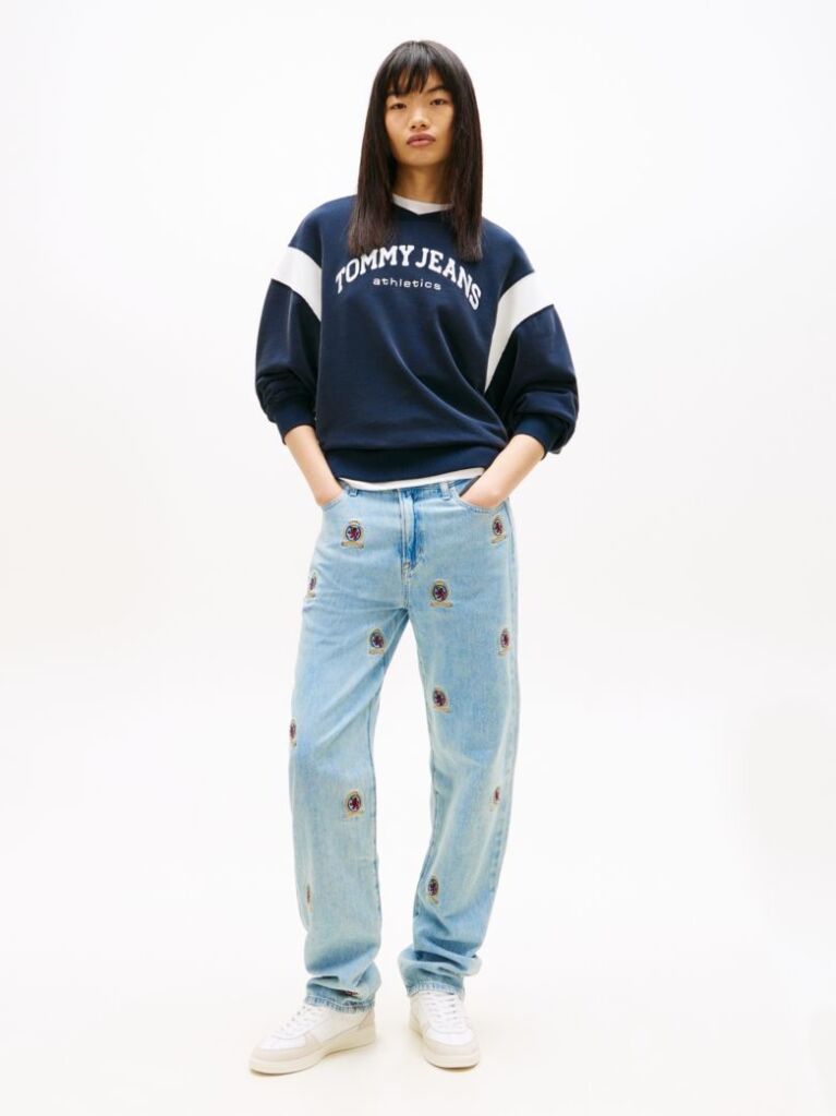 Denim Embroidery Mid Rise Slim Straight Leg Jeans  Women
