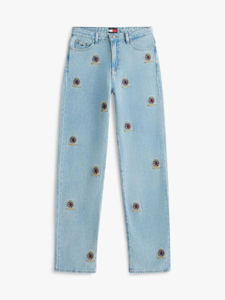 Denim Embroidery Mid Rise Slim Straight Leg Jeans  Women