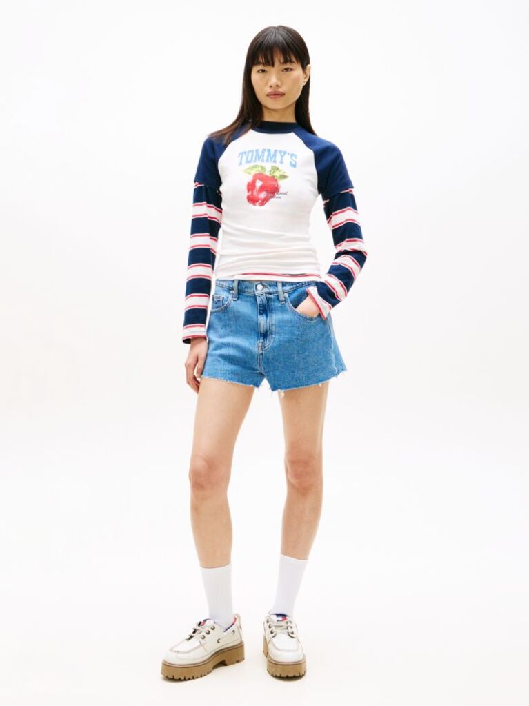 Denim Raw Hem Faded Denim Shorts  Women