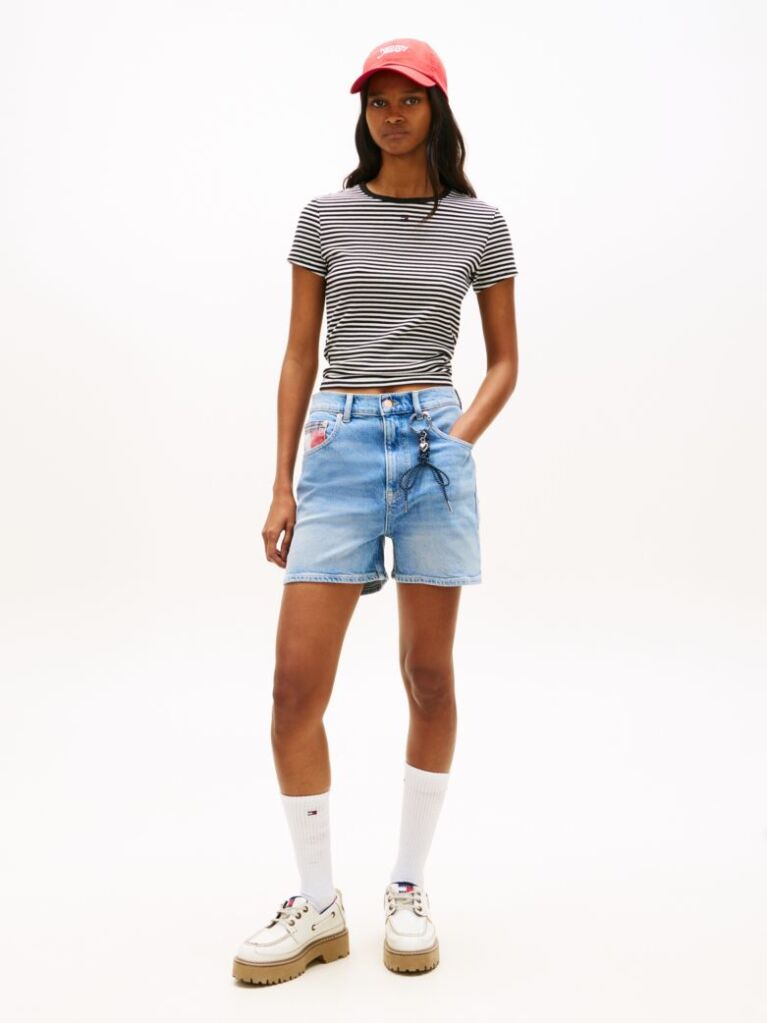 Denim Colour-Blocked Coin Pocket Mom Denim Shorts  Women