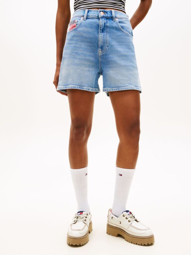 Denim Colour-Blocked Coin Pocket Mom Denim Shorts  Women