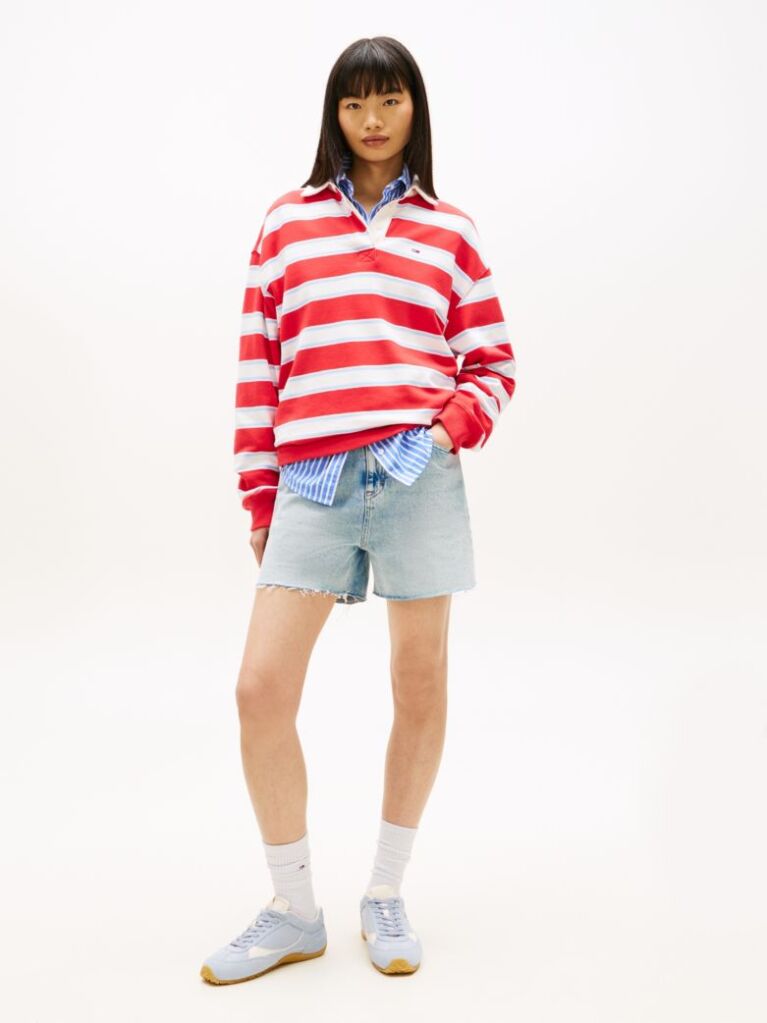 Denim Faded Straight Leg Mom Denim Shorts  Women