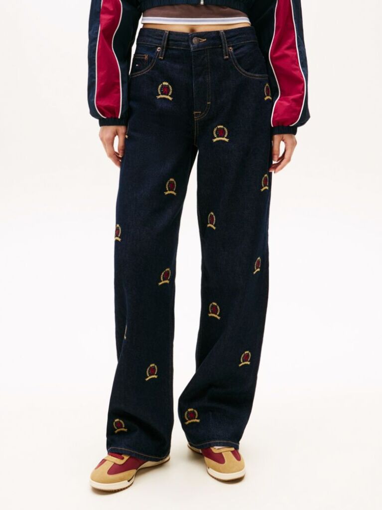 Denim Mia Crest Embroidery Relaxed Straight Leg Jeans  Women