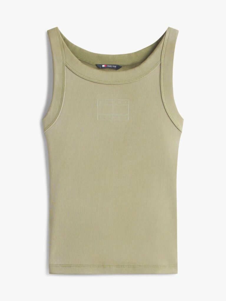 Green Ribbed Tonal Logo Slim Tank Top  Women