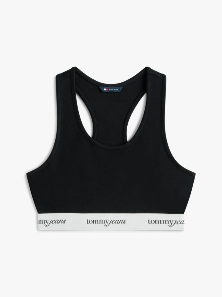 Black Repeat Logo Tape Racerback Bra Top  Women