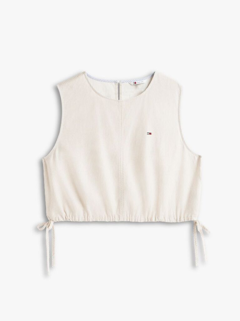 Beige Side Tie Linen Blend Sleeveless Blouse  Women