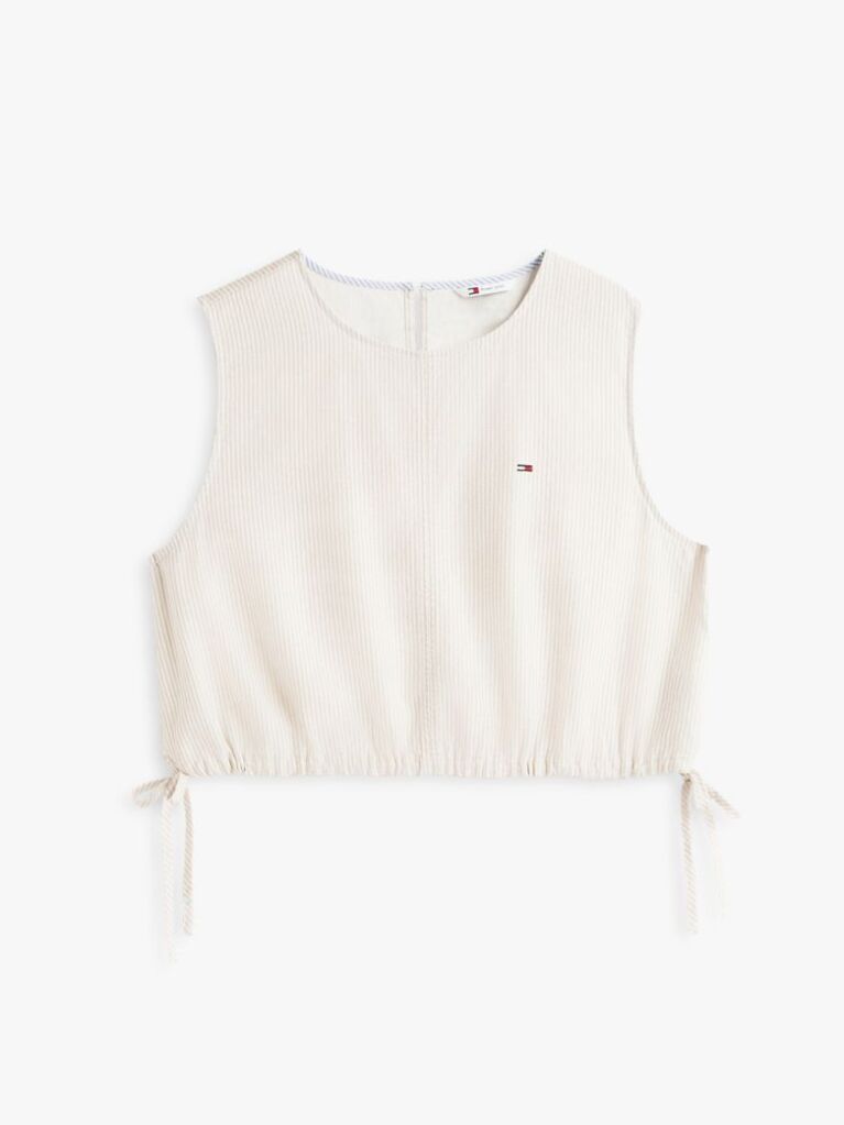 Beige Side Tie Linen Blend Sleeveless Blouse  Women