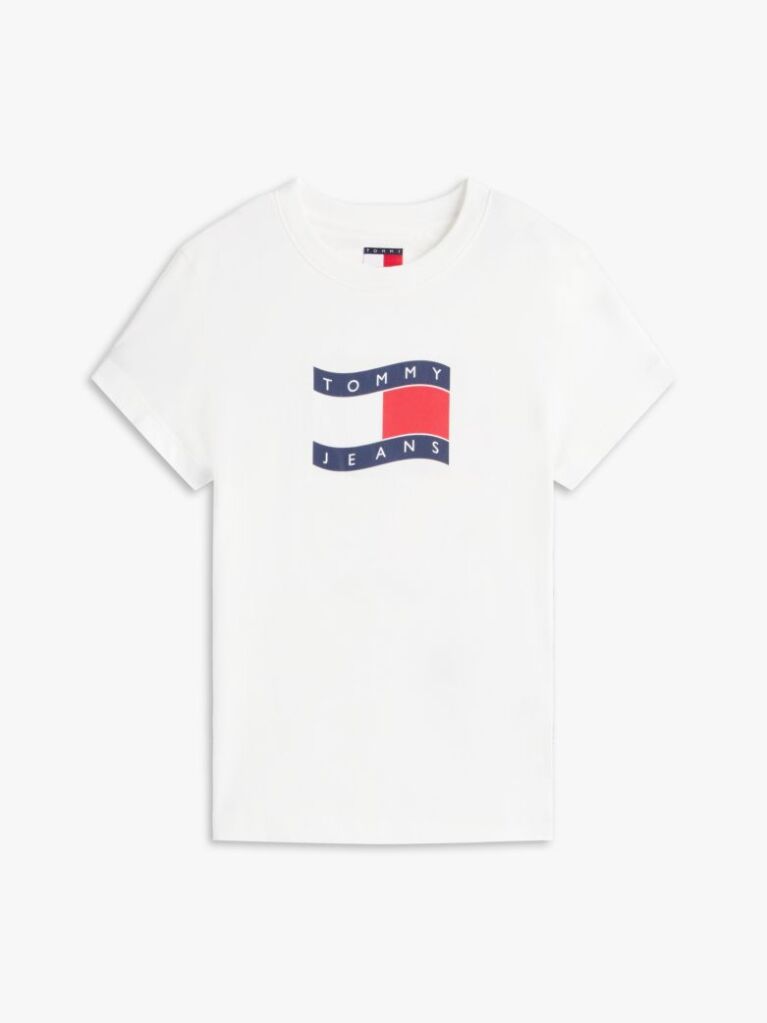 Άσπρο Slim T-Shirt Με Wavy Σημαιάκι  Γυναίκες
