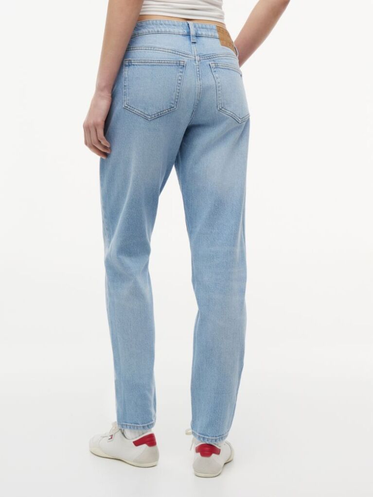 Denim Whiskered Flag Embroidery Mid Rise Slim Jeans  Women