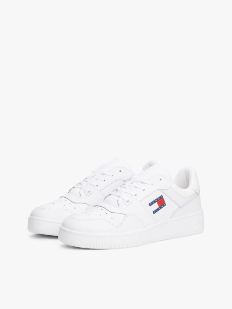 White Essential Retro Leather Basketball Trainers  Men