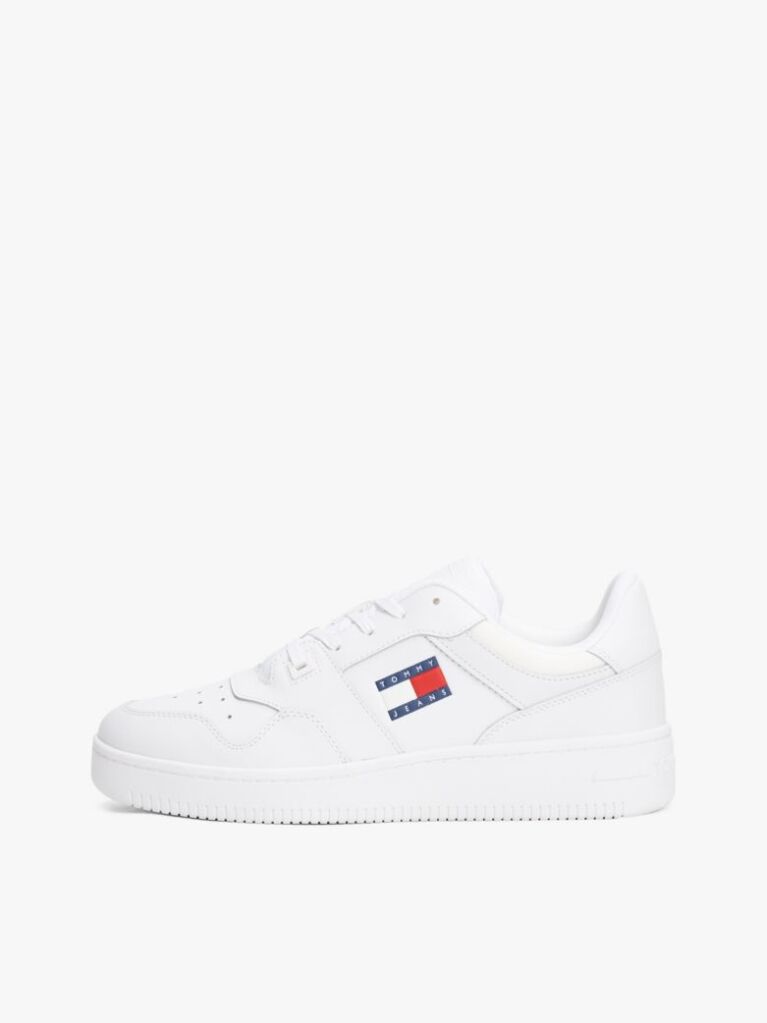 White Essential Retro Leather Basketball Trainers  Men