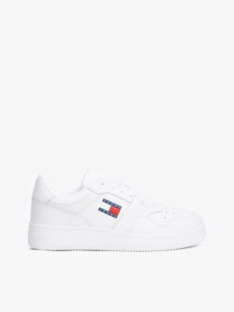 White Essential Retro Leather Basketball Trainers  Men