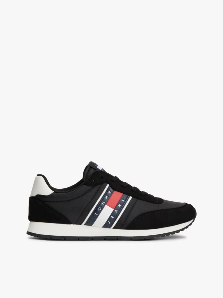 Black Mixed Texture Contrast Heel Trainers  Men