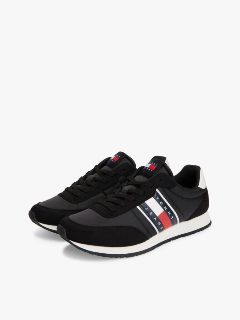 Black Mixed Texture Contrast Heel Trainers  Men