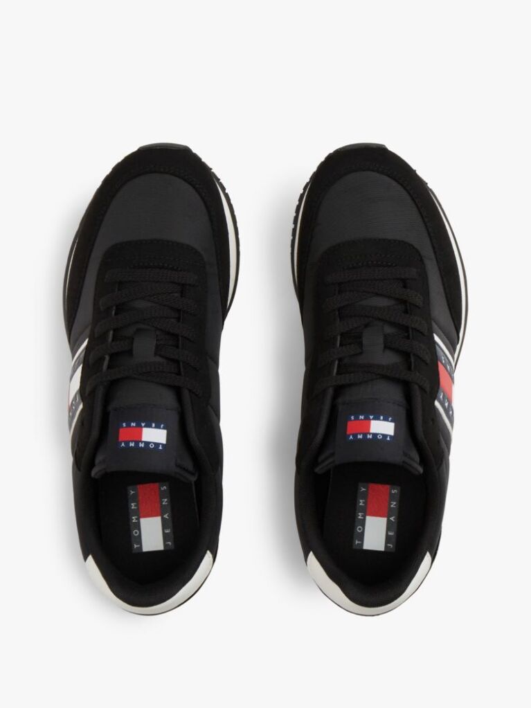 Black Mixed Texture Contrast Heel Trainers  Men