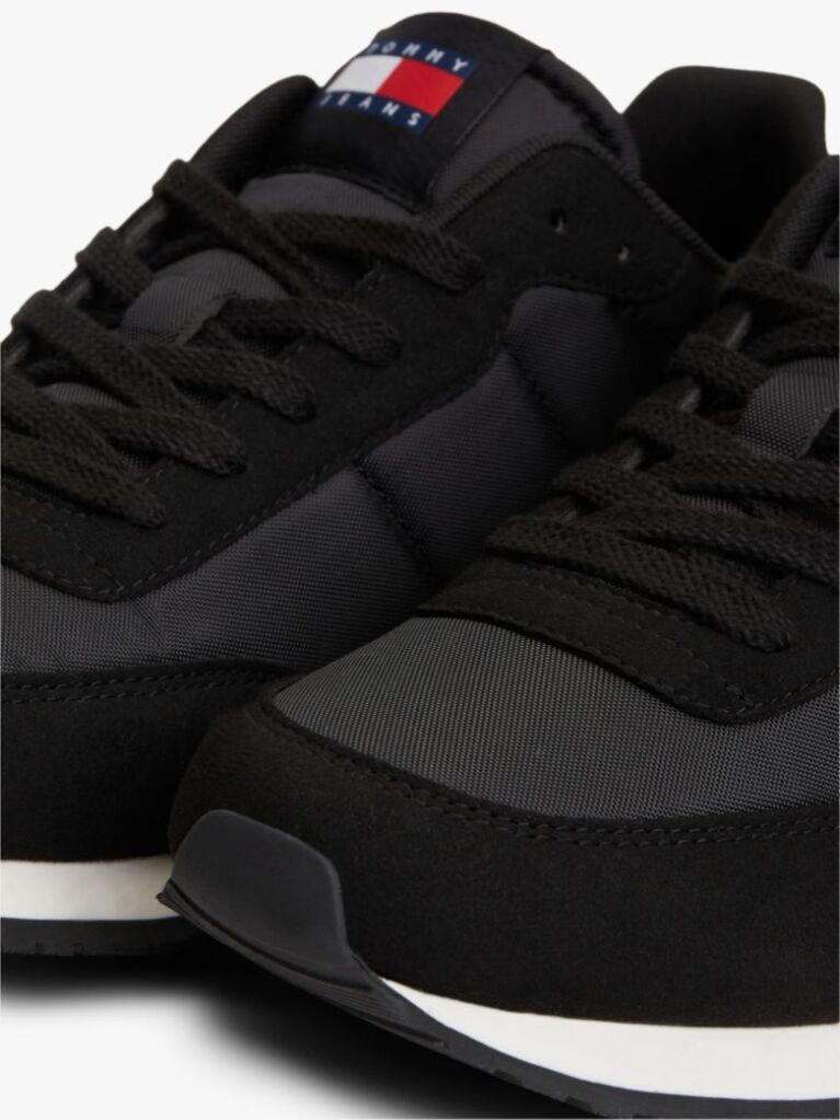 Black Mixed Texture Contrast Heel Trainers  Men