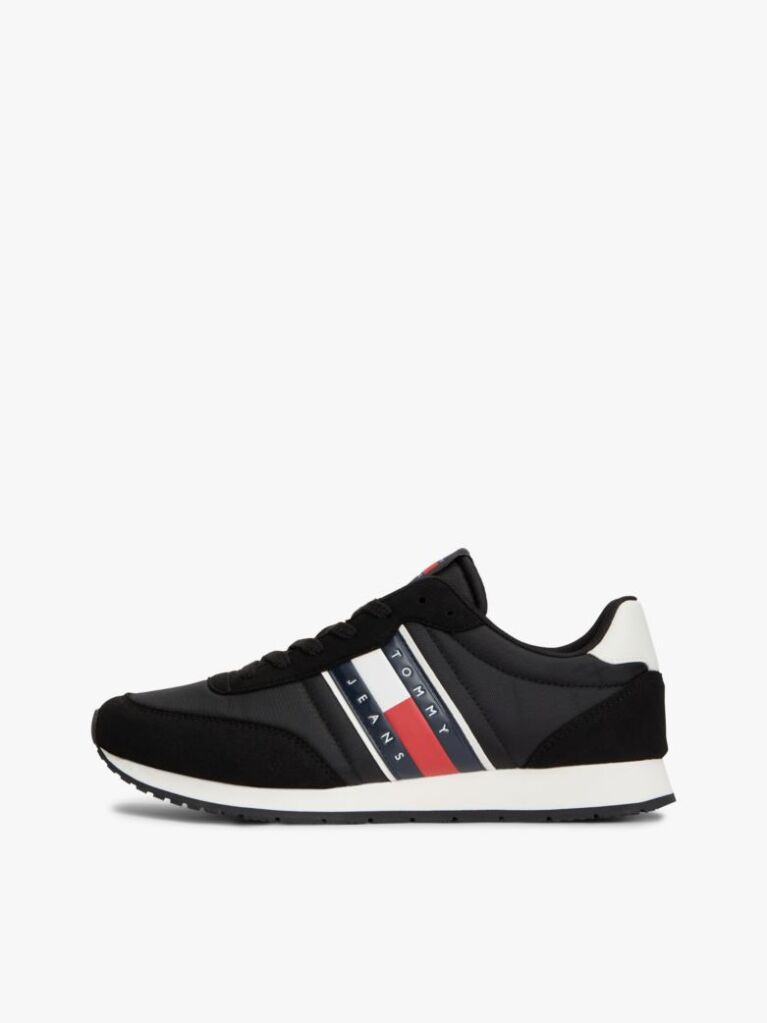 Black Mixed Texture Contrast Heel Trainers  Men