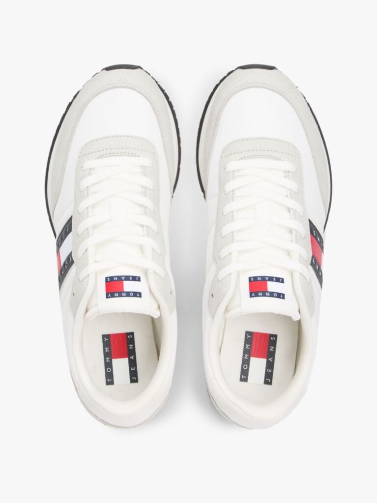 Beige Mixed Texture Contrast Heel Trainers  Men
