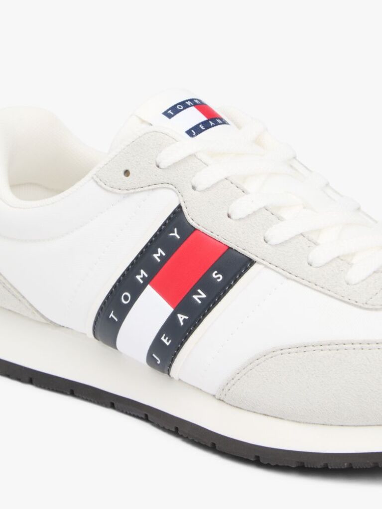 Beige Mixed Texture Contrast Heel Trainers  Men
