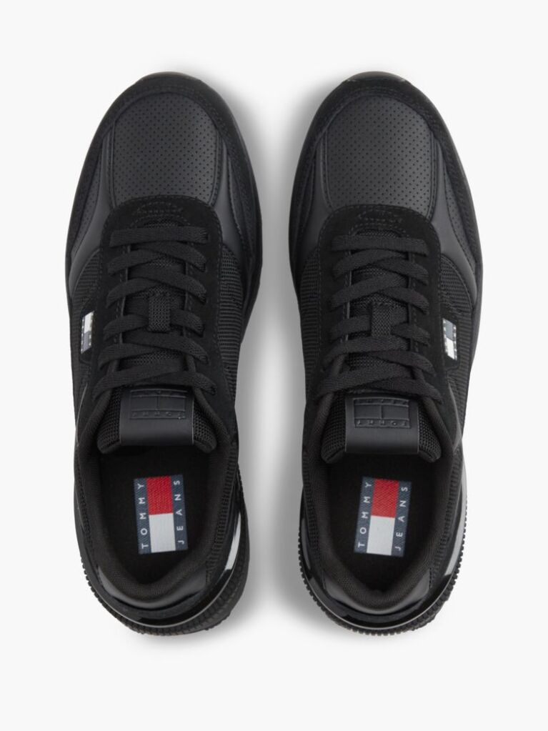 Black Colour-Blocked Mixed Texture Cleat Sneakers  Men