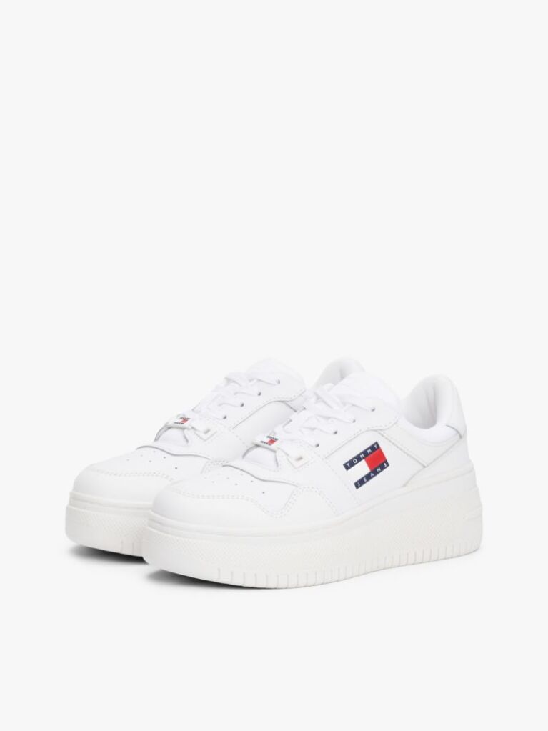 White Essential Retro Fine-Cleat Leather Flatform Trainers  Women