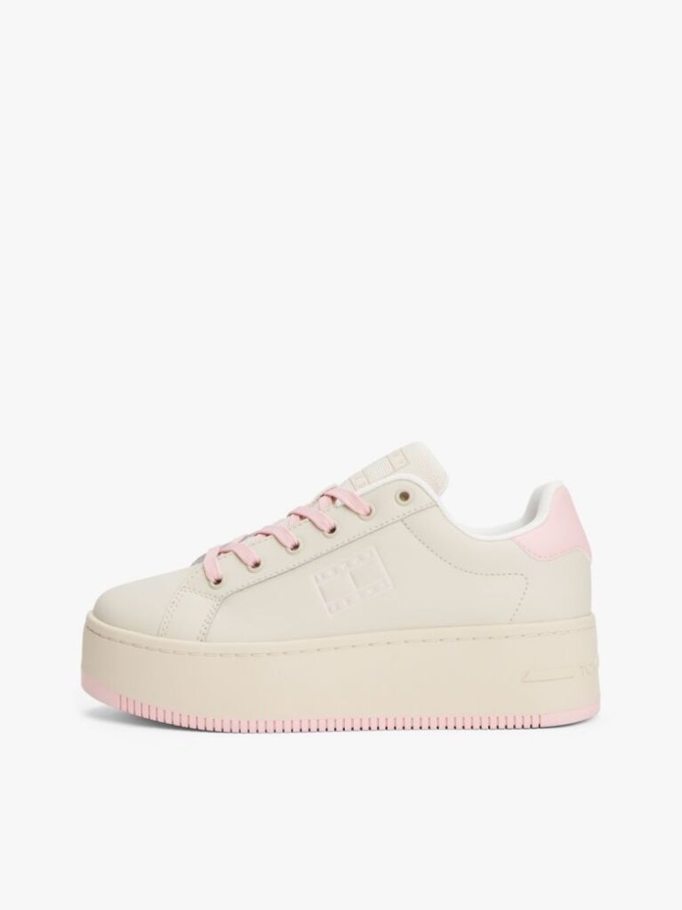 Pink Essential Leather Fine-Cleat Flatform Trainers  Women