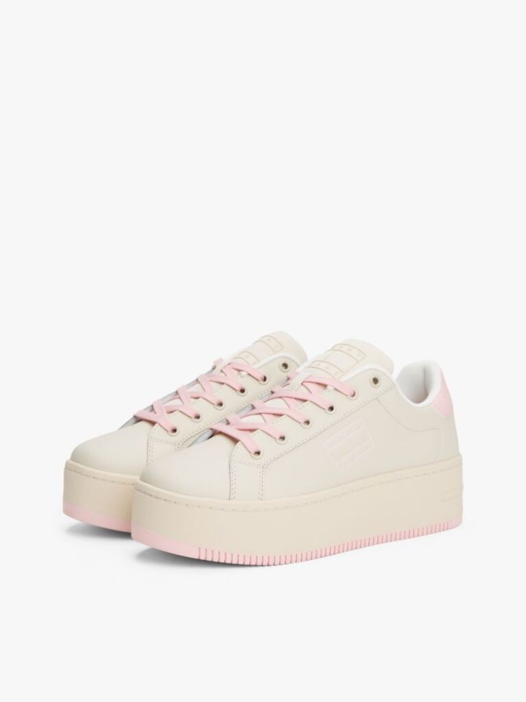 Pink Essential Leather Fine-Cleat Flatform Trainers  Women