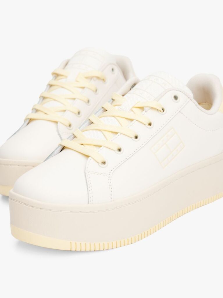 White Essential Leather Fine-Cleat Flatform Trainers  Women