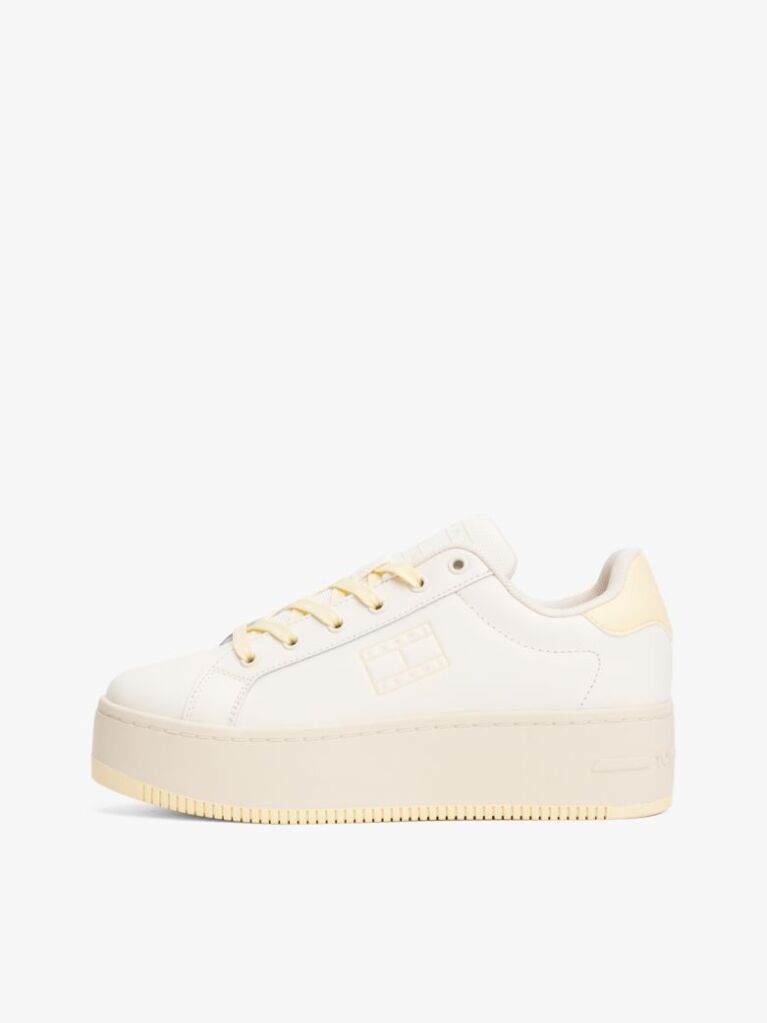 White Essential Leather Fine-Cleat Flatform Trainers  Women