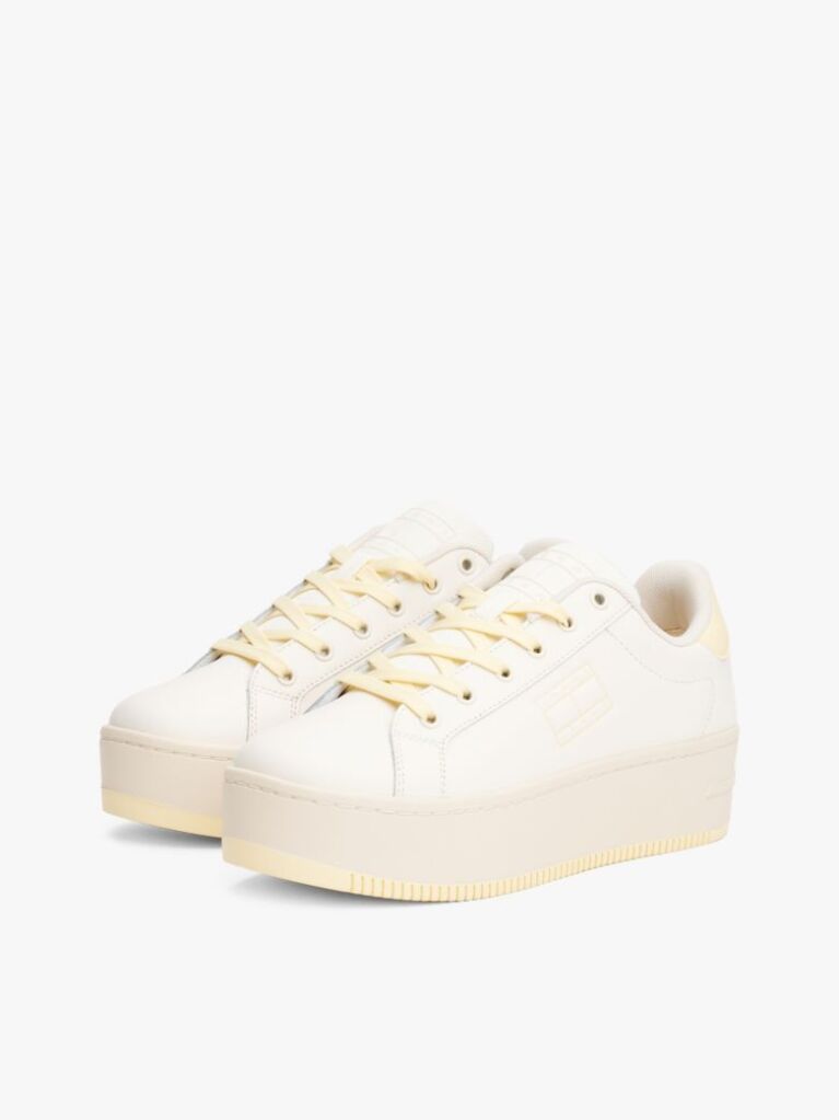 White Essential Leather Fine-Cleat Flatform Trainers  Women