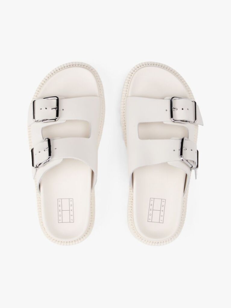 White Leather Double Strap Cleat Sandals  Women