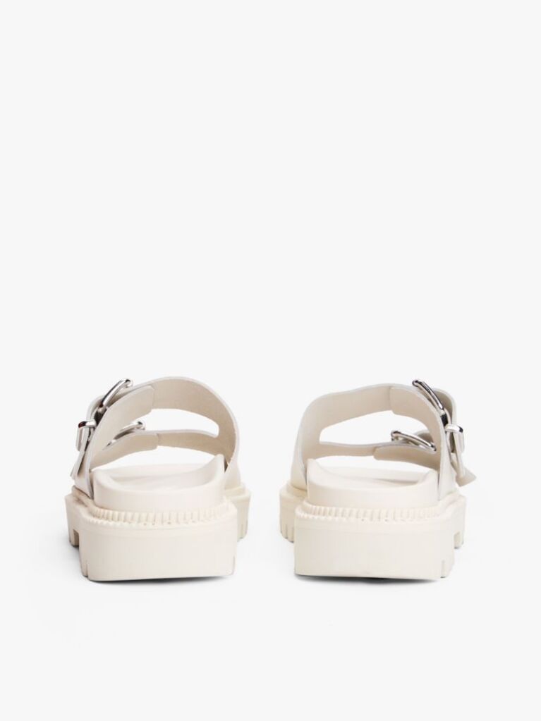 White Leather Double Strap Cleat Sandals  Women
