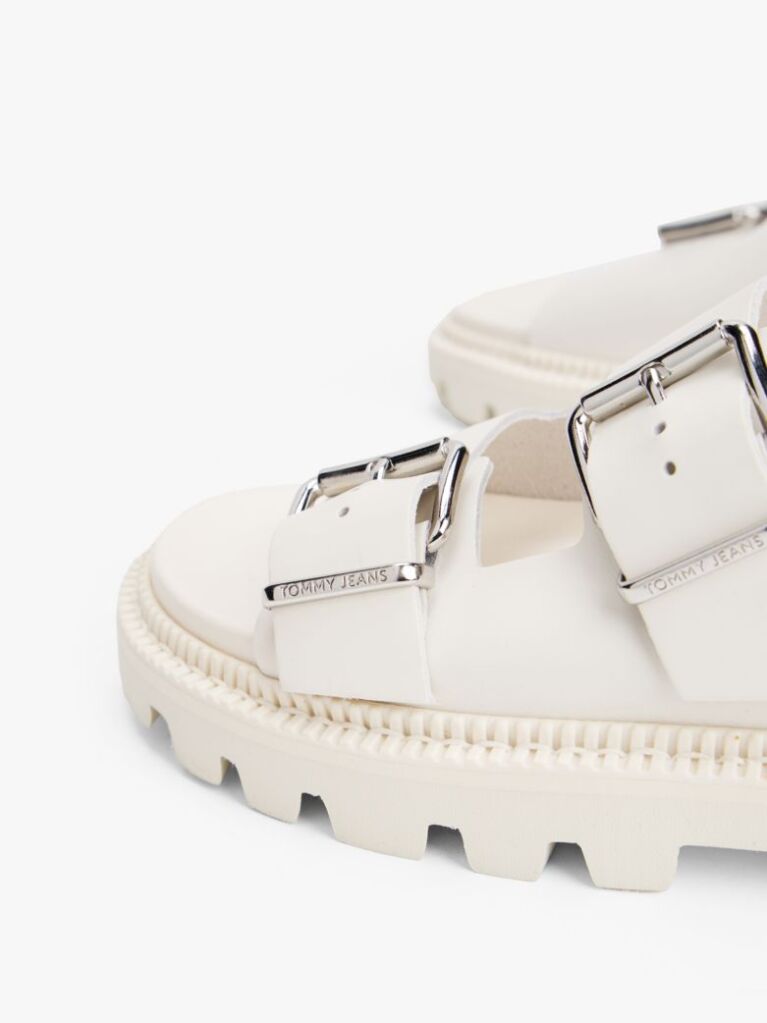 White Leather Double Strap Cleat Sandals  Women