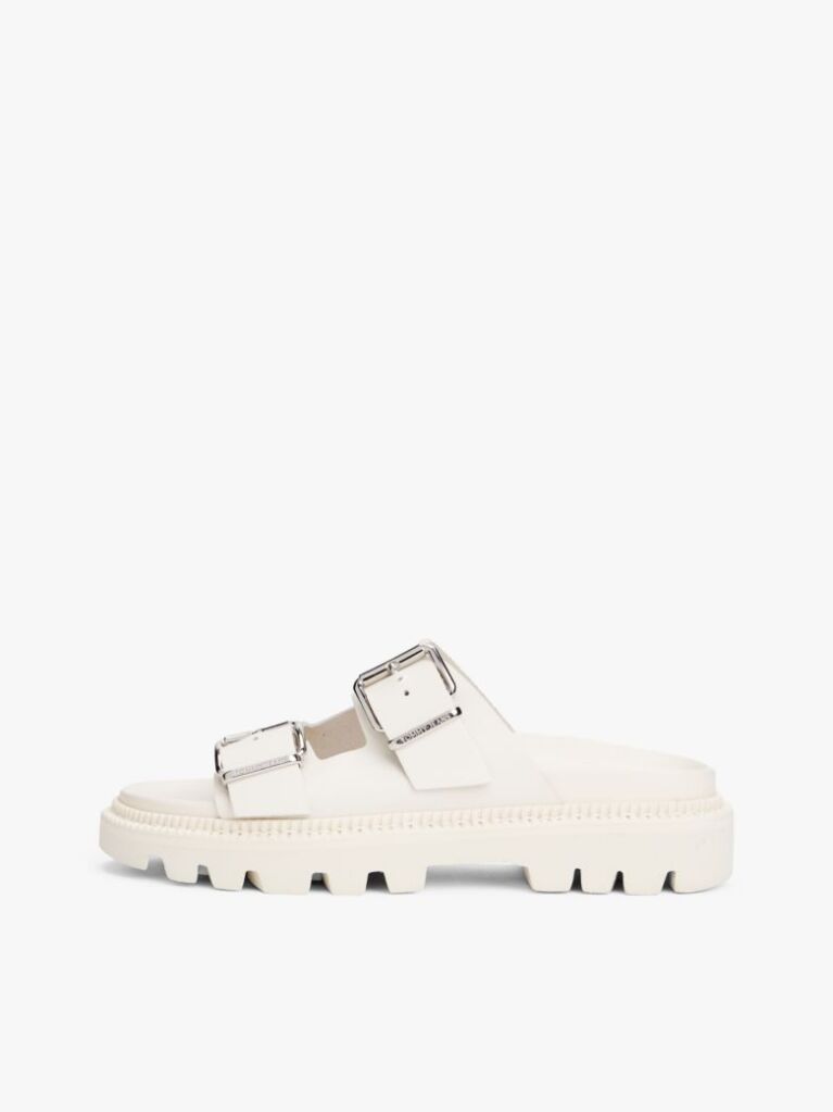 White Leather Double Strap Cleat Sandals  Women