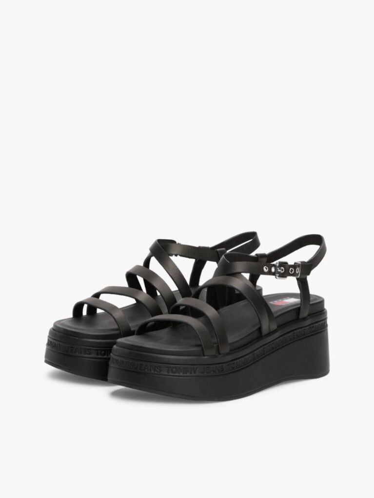 Black Leather Strappy Platform Sandals  Women