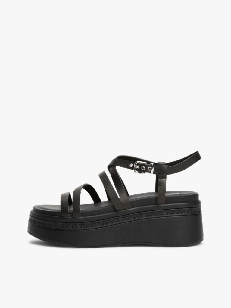 Black Leather Strappy Platform Sandals  Women