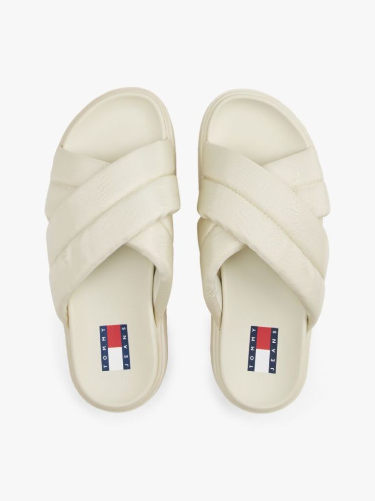 White Padded Strap Platform Slides  Women