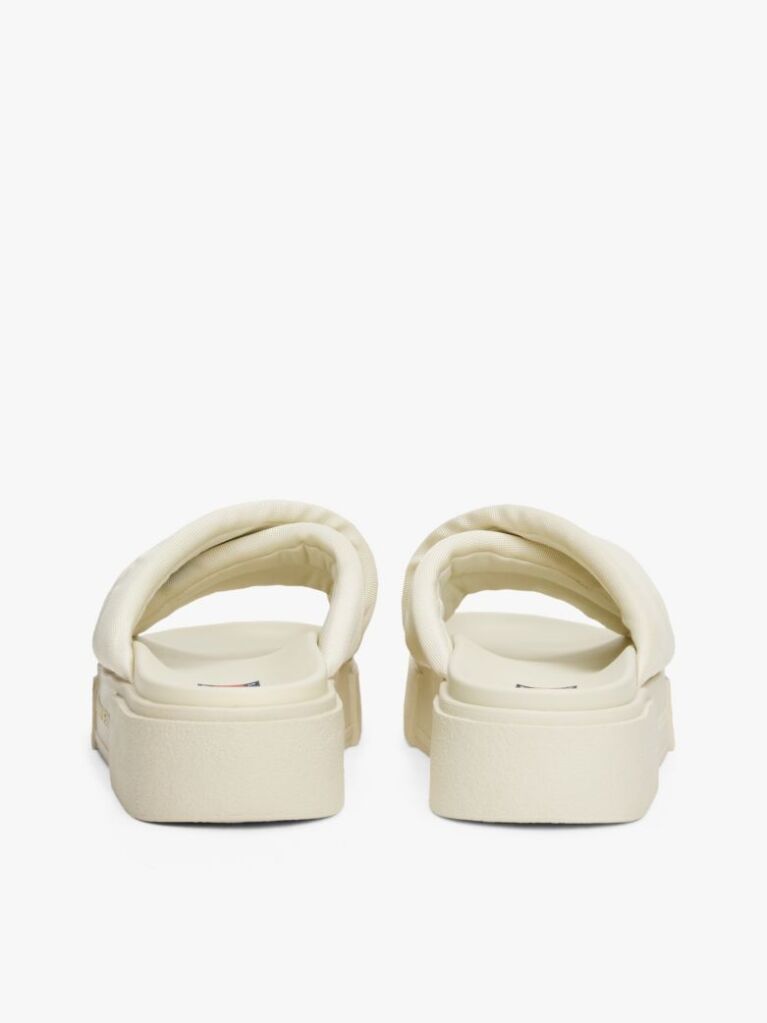 White Padded Strap Platform Slides  Women