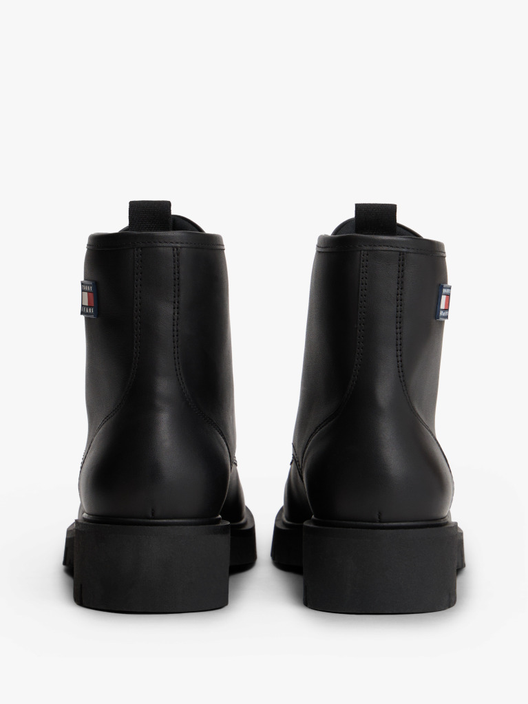 Black Leather Cleat Lace-Up Ankle Boots  Women