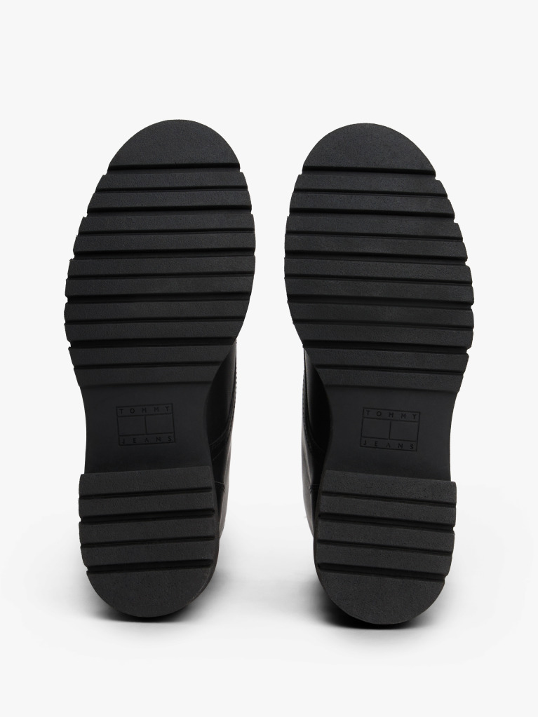 Black Leather Cleat Lace-Up Ankle Boots  Women