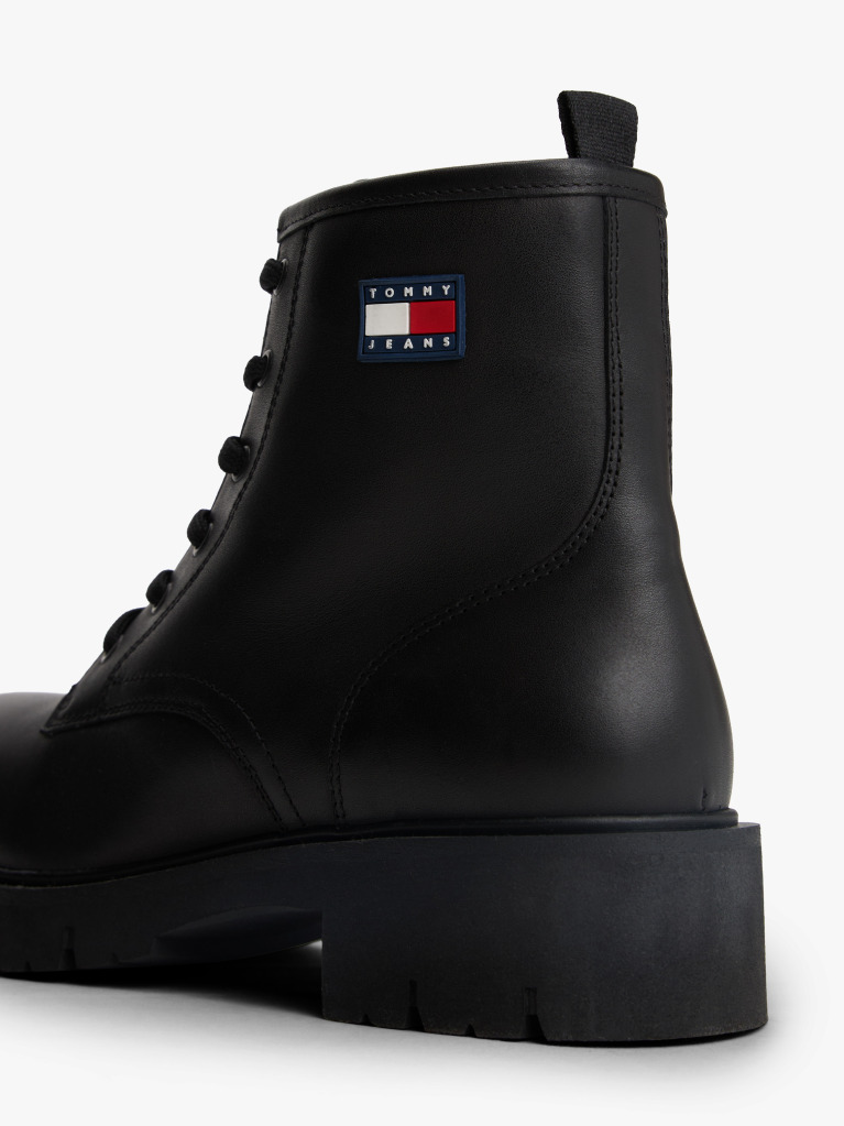 Black Leather Cleat Lace-Up Ankle Boots  Women