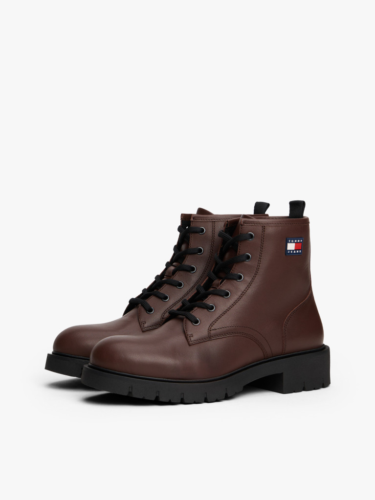 Brown Leather Cleat Lace-Up Ankle Boots  Women