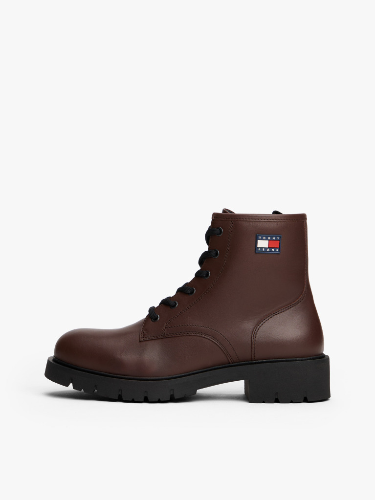 Brown Leather Cleat Lace-Up Ankle Boots  Women