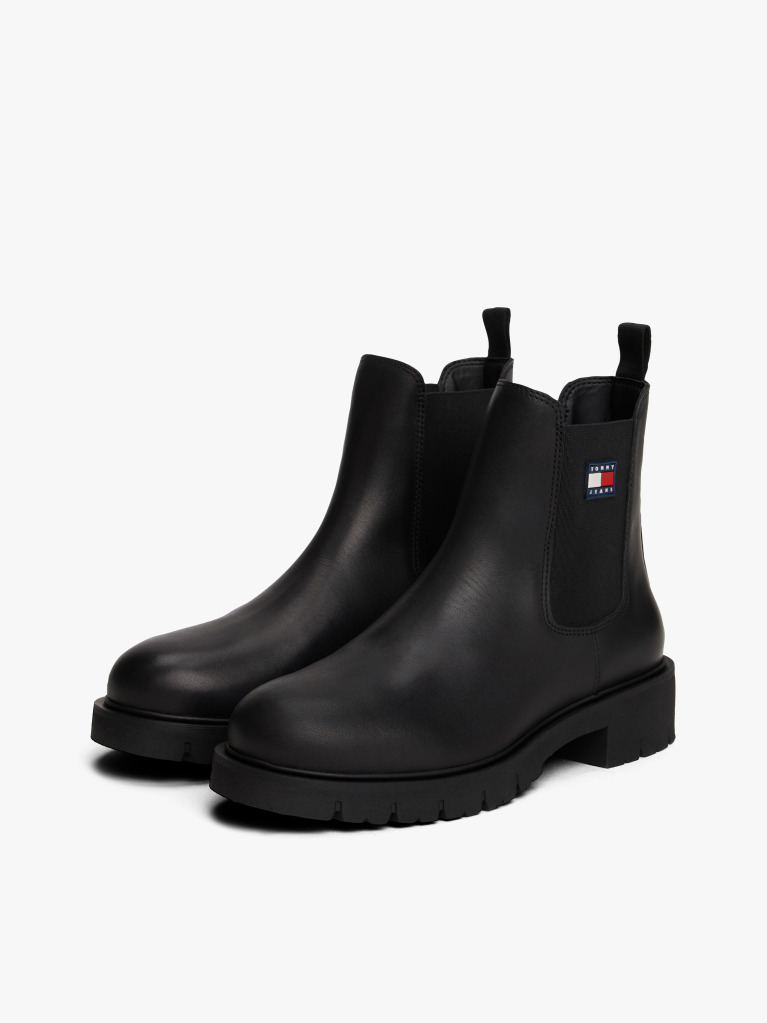 Black Leather Cleat Chelsea Boots  Women