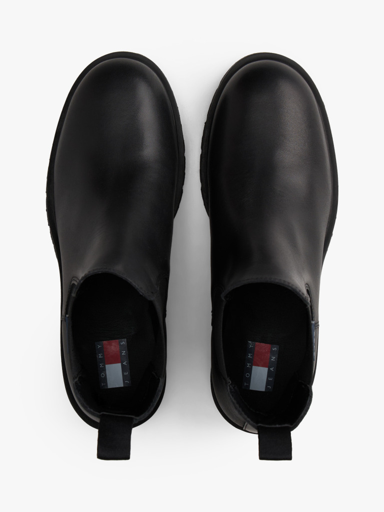 Black Leather Cleat Chelsea Boots  Women