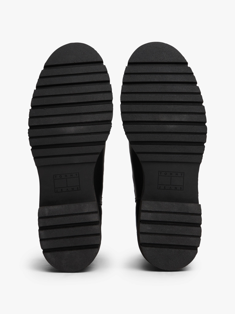 Black Leather Cleat Chelsea Boots  Women