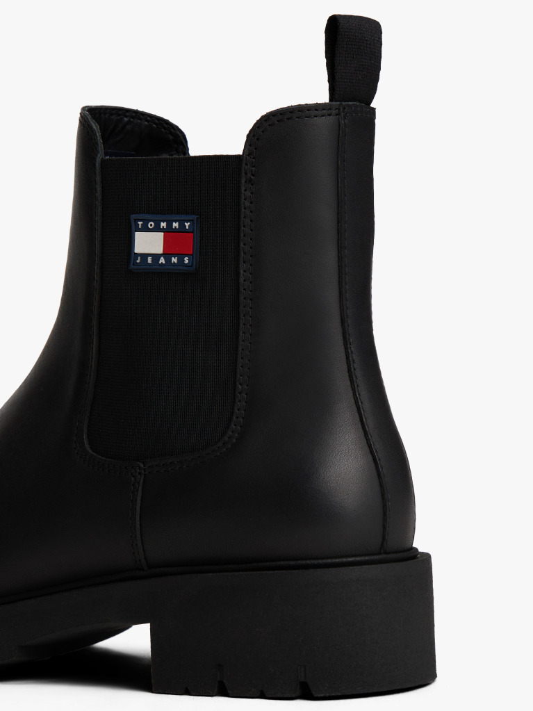 Black Leather Cleat Chelsea Boots  Women
