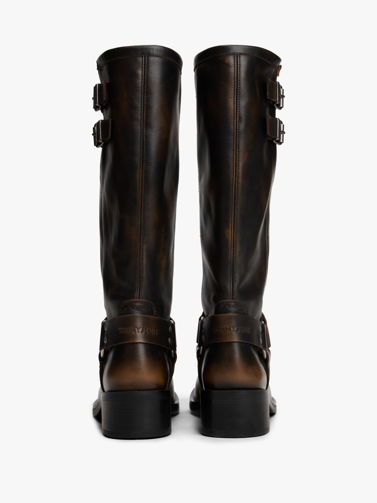 Brown Leather Knee High Biker Boots  Women