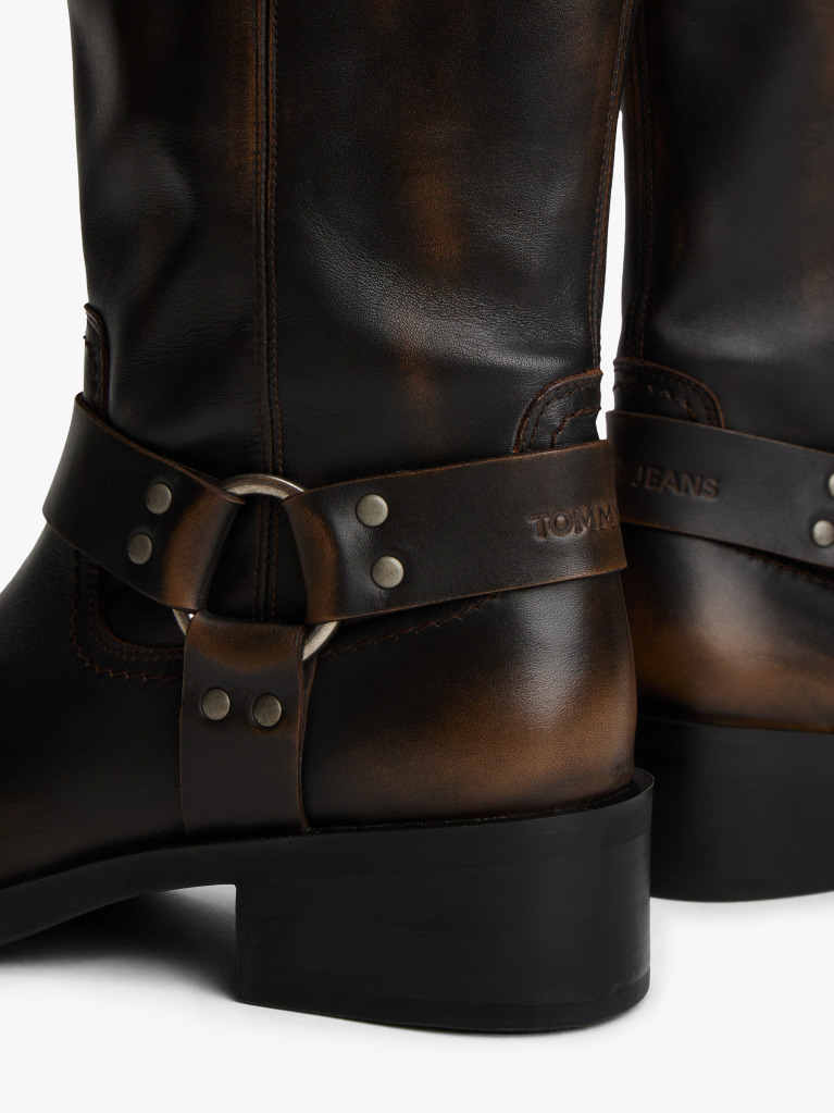 Brown Leather Knee High Biker Boots  Women